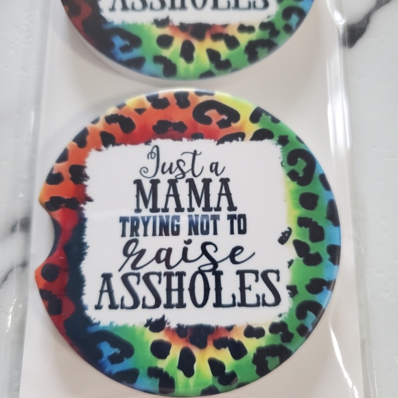 Just a MAMA TRYING Set Of 2 Ceramic Car Coasters Funny - Picture 5 of 6